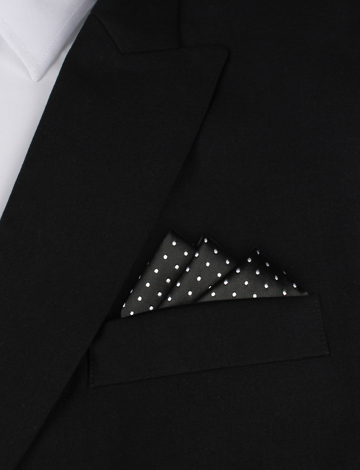 Black with Small White Polka Dots - Oxygen Three Point Pocket Square Fold