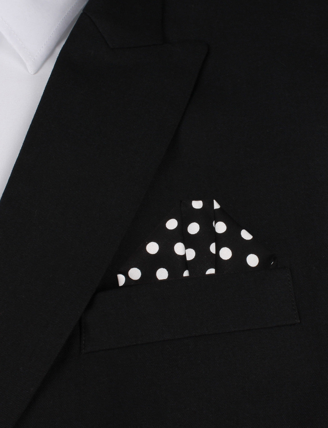 Black with White Large Polka Dots Cotton Oxygen Three Point Pocket Square Fold