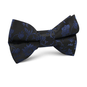 Navy Blue on Black Vine Floral Kids Bow Tie