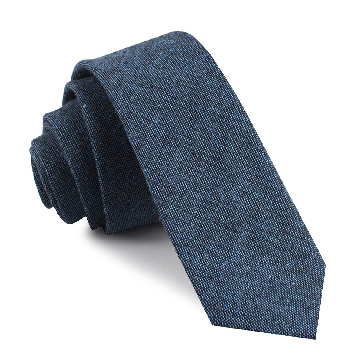 Blue & Black Textured Linen Blend Skinny Tie