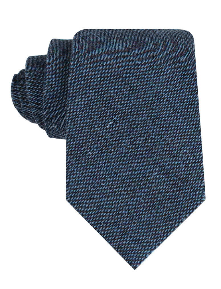 Blue & Black Textured Linen Blend Tie