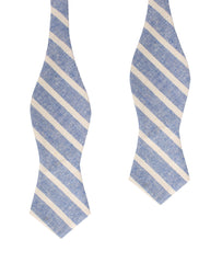 Blue Bodrum Linen Chalk Stripe Diamond Self Bow Tie