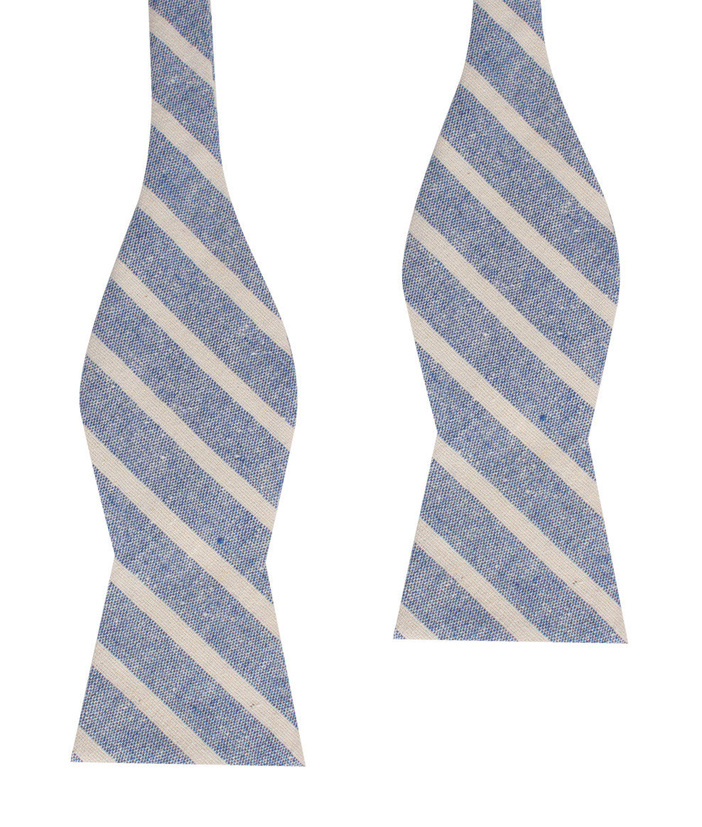 Blue Bodrum Linen Chalk Stripe Self Bow Tie