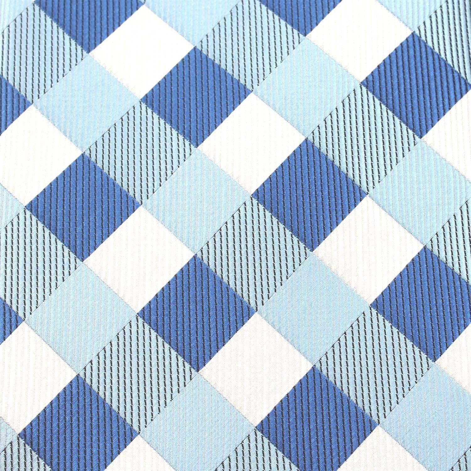 Sea and Light Blue White Checkered Self Tie Diamond Tip Bow Tie