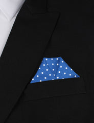 Blue Cotton with Mini White Polka Dots Winged Puff Pocket Square Fold