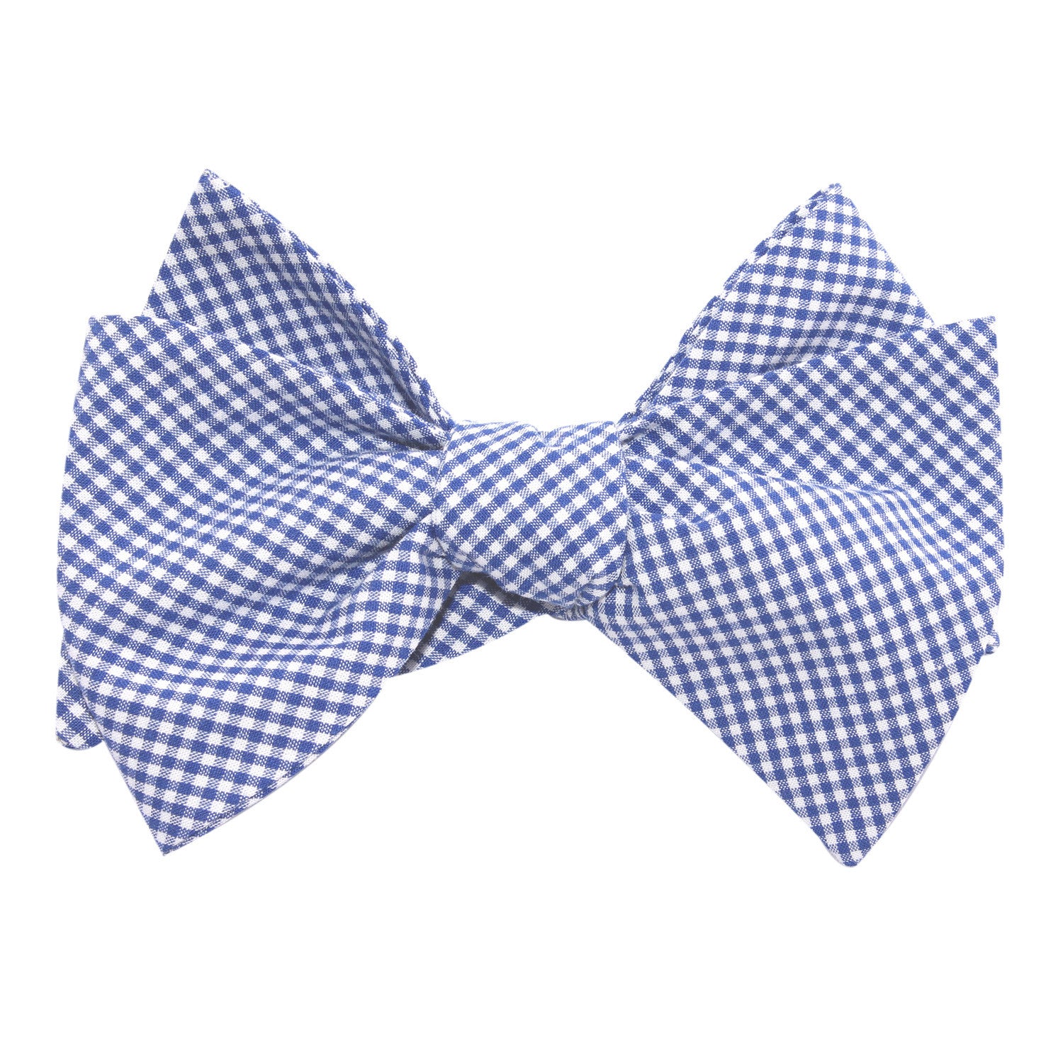Blue Gingham Cotton Self Tie Bow Tie 1