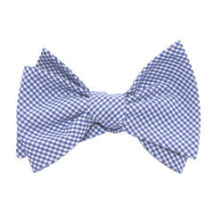 Blue Gingham Cotton Self Tie Bow Tie 2