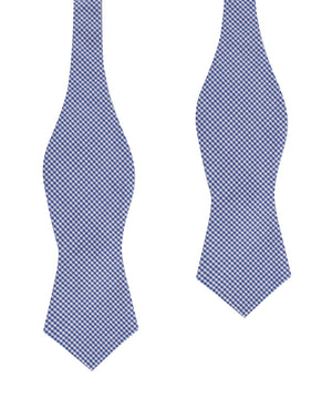 Blue Gingham Cotton Self Tie Diamond Bow Tie