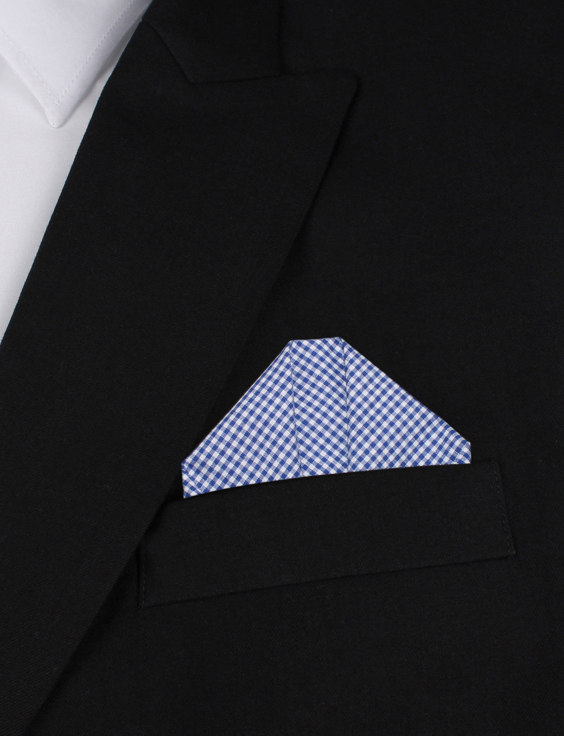 Blue Gingham Cotton Winged Puff Pocket Square Fold
