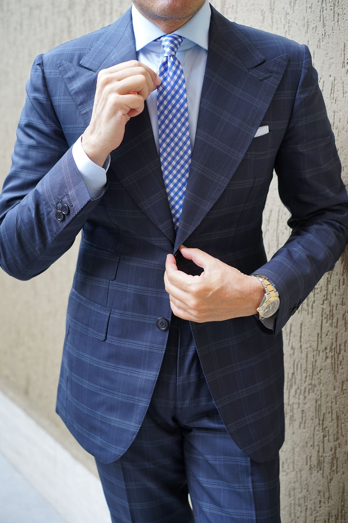 Blue Gingham Skinny Tie | Mens Plaid Slim Ties Check Thin Neckties AU ...