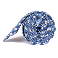 Blue Gingham Skinny Tie Side Roll