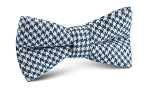 Blue Houndstooth Raw Linen Bow Tie