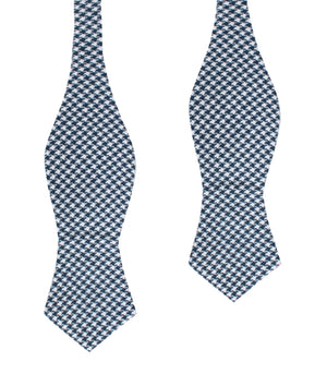 Blue Houndstooth Raw Linen Diamond Self Bow Tie