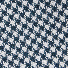 Blue Houndstooth Raw Linen Fabric Skinny Tie