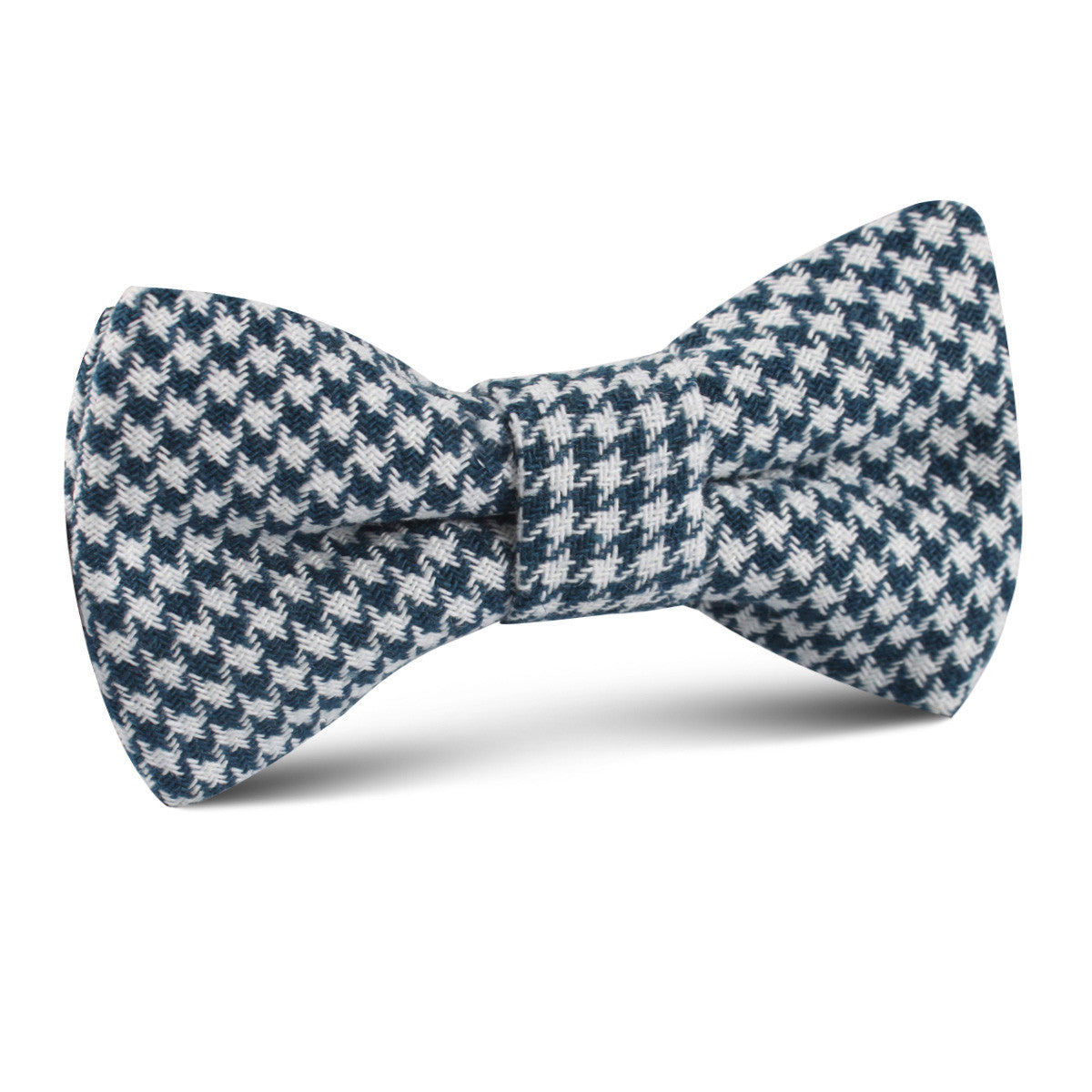 Blue Houndstooth Raw Linen Kids Bow Tie