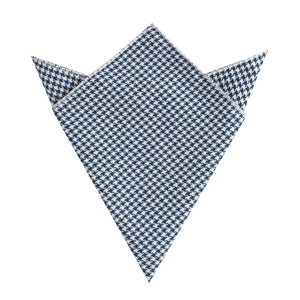 Blue Houndstooth Raw Linen Pocket Square
