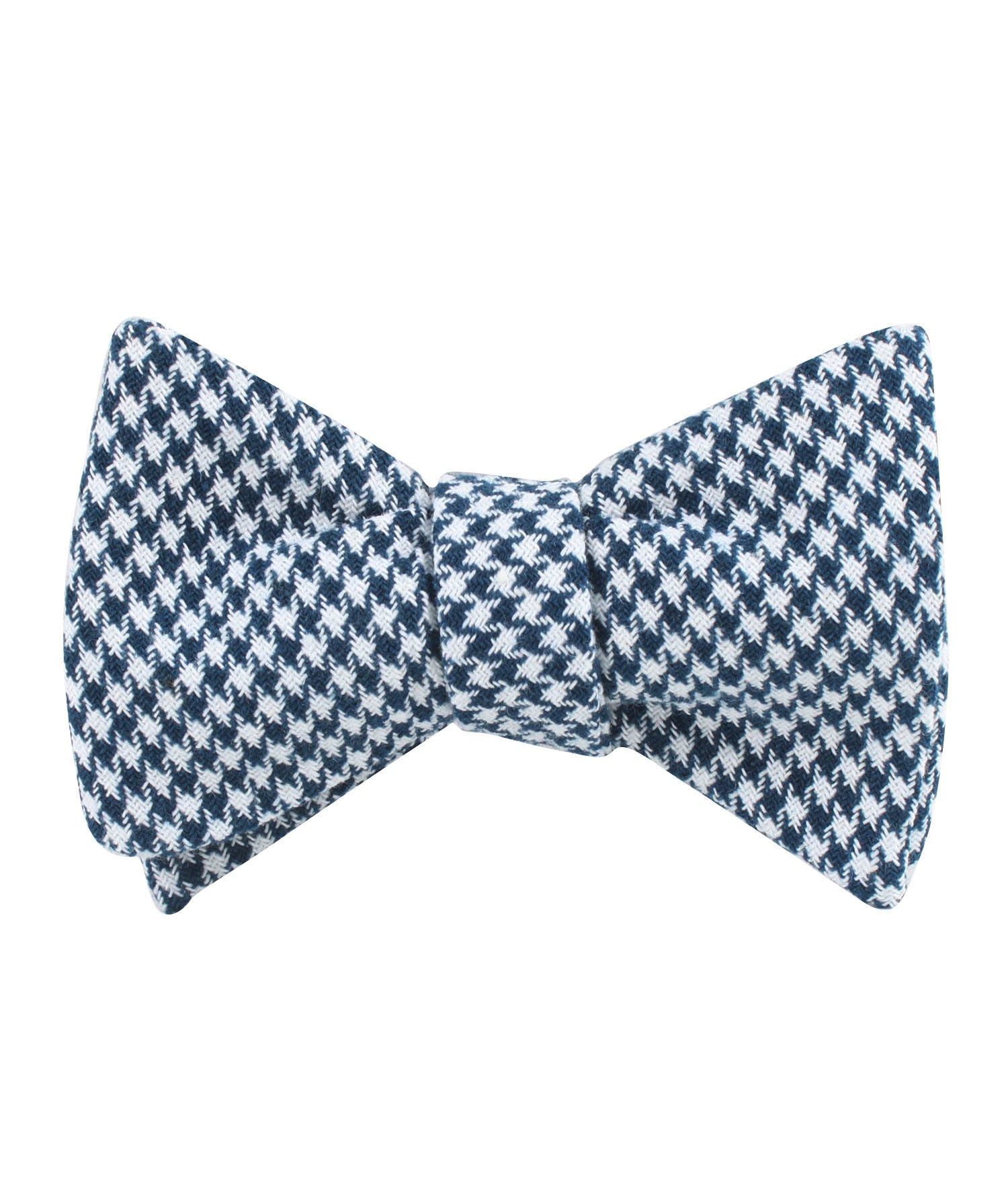 Blue Houndstooth Raw Linen Self Tied Bowtie