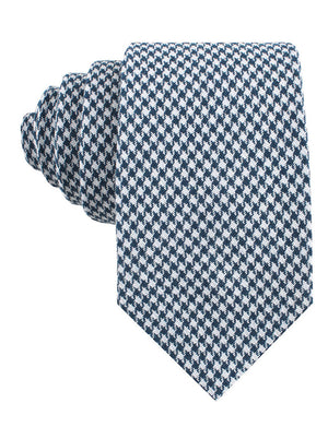 Blue Houndstooth Raw Linen Tie
