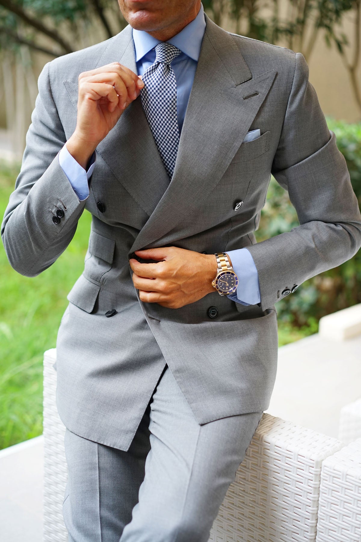Blue Houndstooth Raw Linen Tie | Shop Pattern Ties | Men's Neckties AU ...