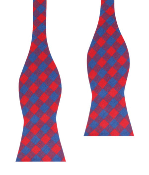 Blue & Red Gingham Self Bow Tie