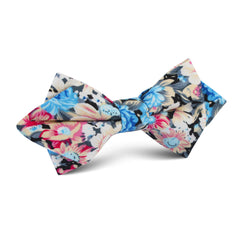 Blue Water Lilies Floral Diamond Bow Tie