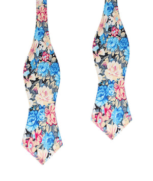 Blue Water Lilies Floral Diamond Self Bow Tie