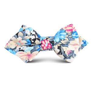 Blue Water Lilies Floral Kids Diamond Bow Tie