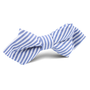 Blue and White Chalk Stripe Cotton Diamond Bow Tie