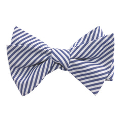Blue and White Chalk Stripes Cotton Self Tie Bow Tie 1