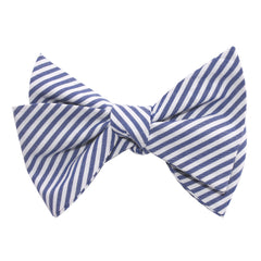Blue and White Chalk Stripes Cotton Self Tie Bow Tie 2