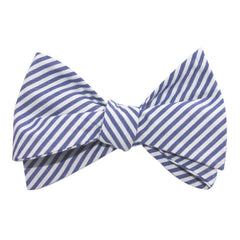 Blue and White Chalk Stripes Cotton Self Tie Bow Tie 3