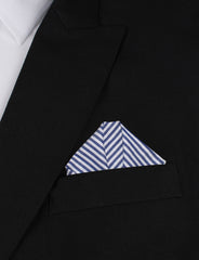 Blue and White Chalk Stripes Cotton Winged Puff Pocket Square Fold