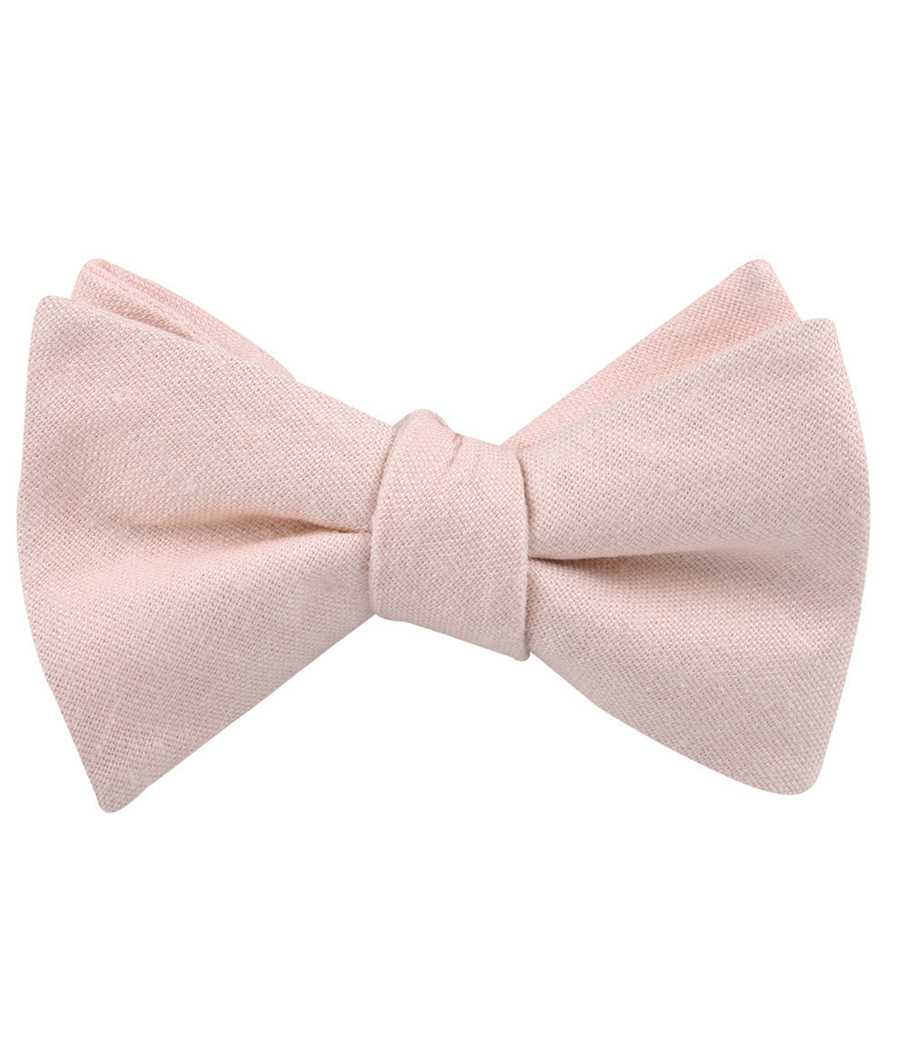 Blush Petal Pink Linen Self Tied Bow Tie