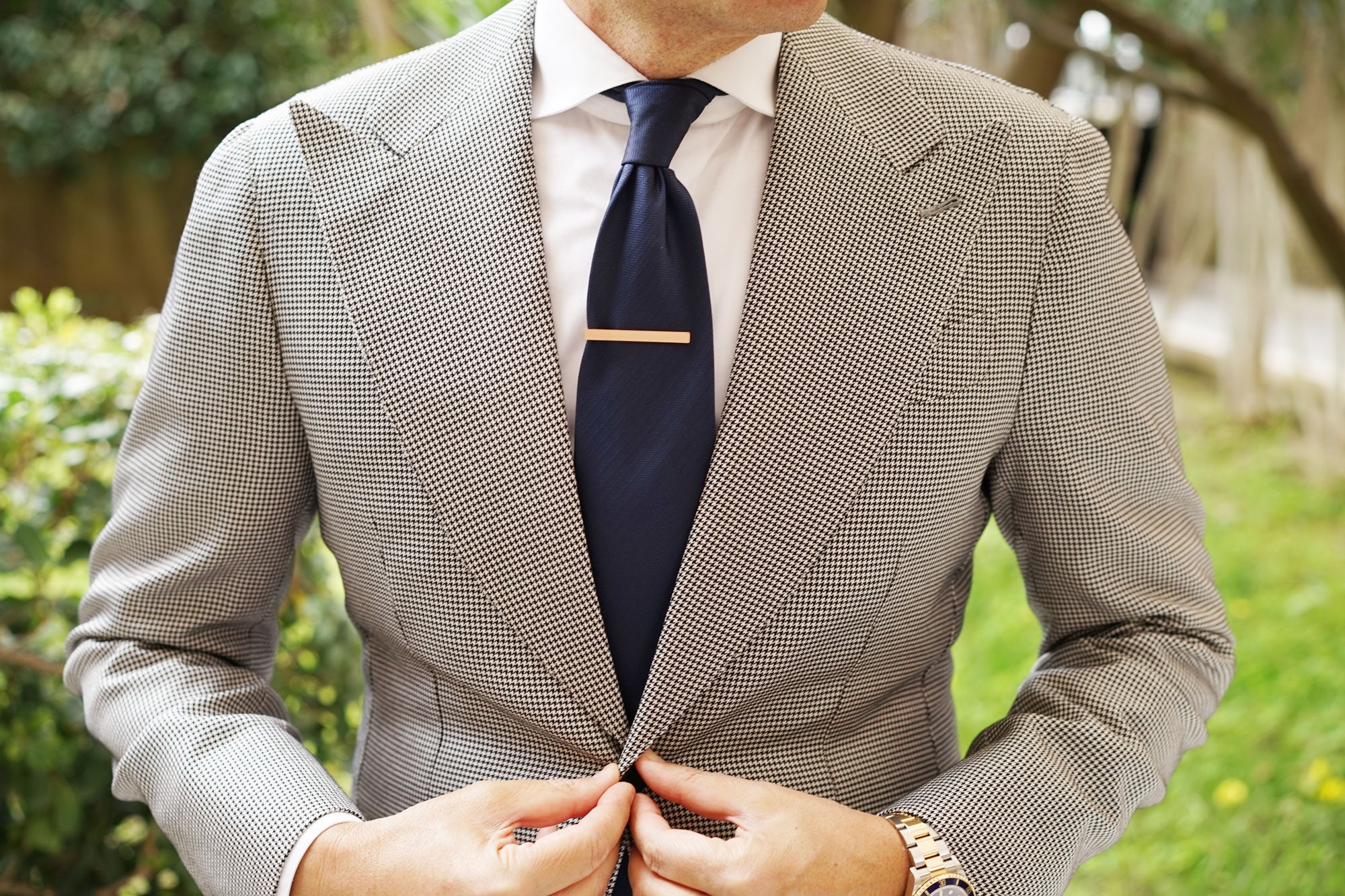 Bond Rose Gold Tie Bar Classic Textured Tie Clip Men Necktie Clasp