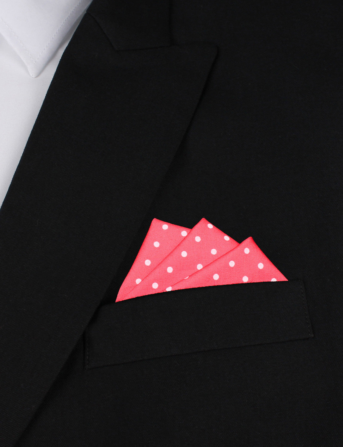 Bright Pink with White Polka Dots Cotton Oxygen Three Point Pocket Square Fold