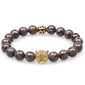 Brown Charcoal Rutile Gold Panther Bracelet