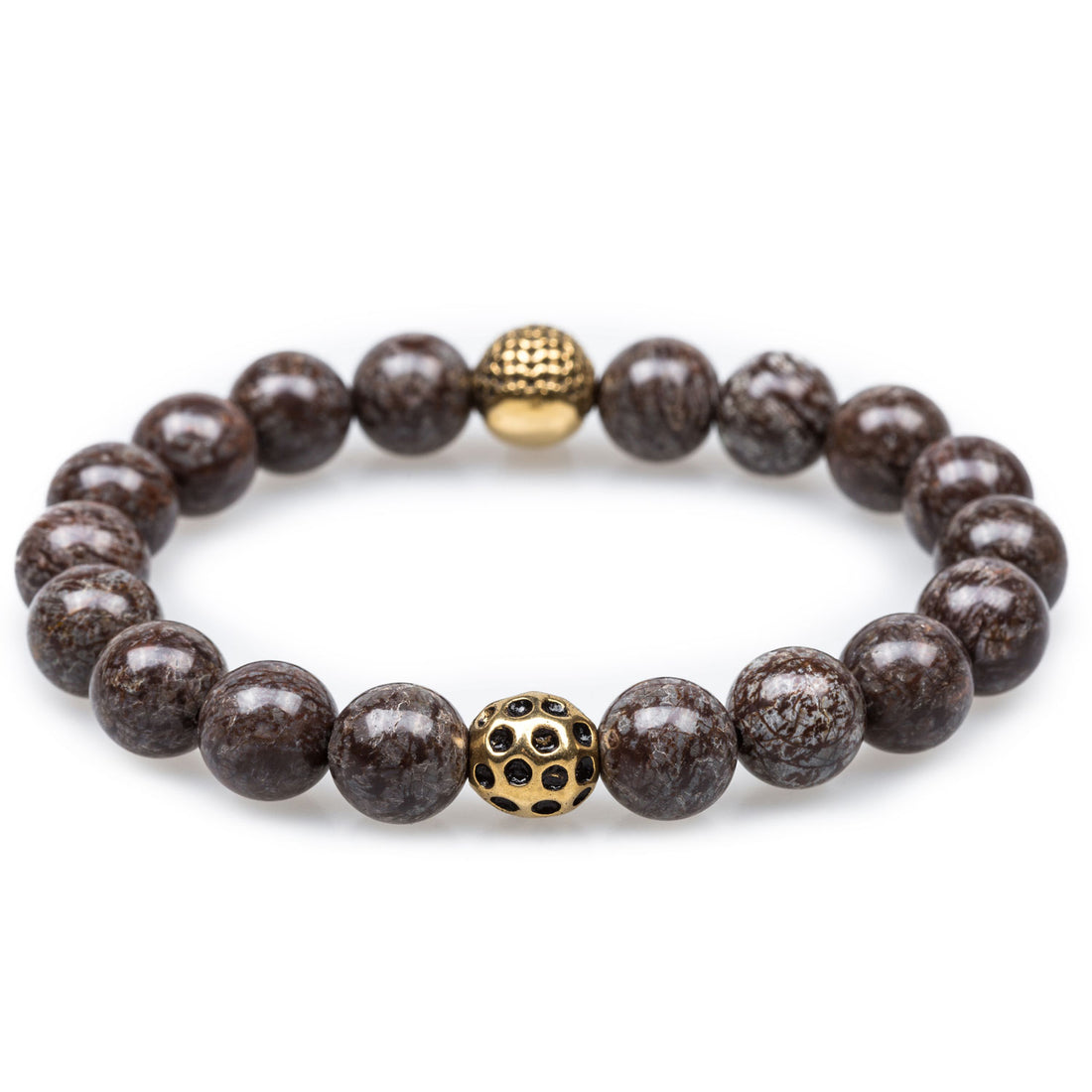 Brown Charcoal Rutile Golden Age Skull Mens Bracelet