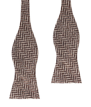 Brown Chevron Wool Self Bow Tie