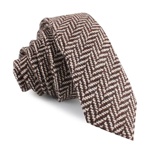 Brown Chevron Wool Skinny Tie