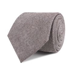 Brown Herringbone Linen Necktie Front Roll