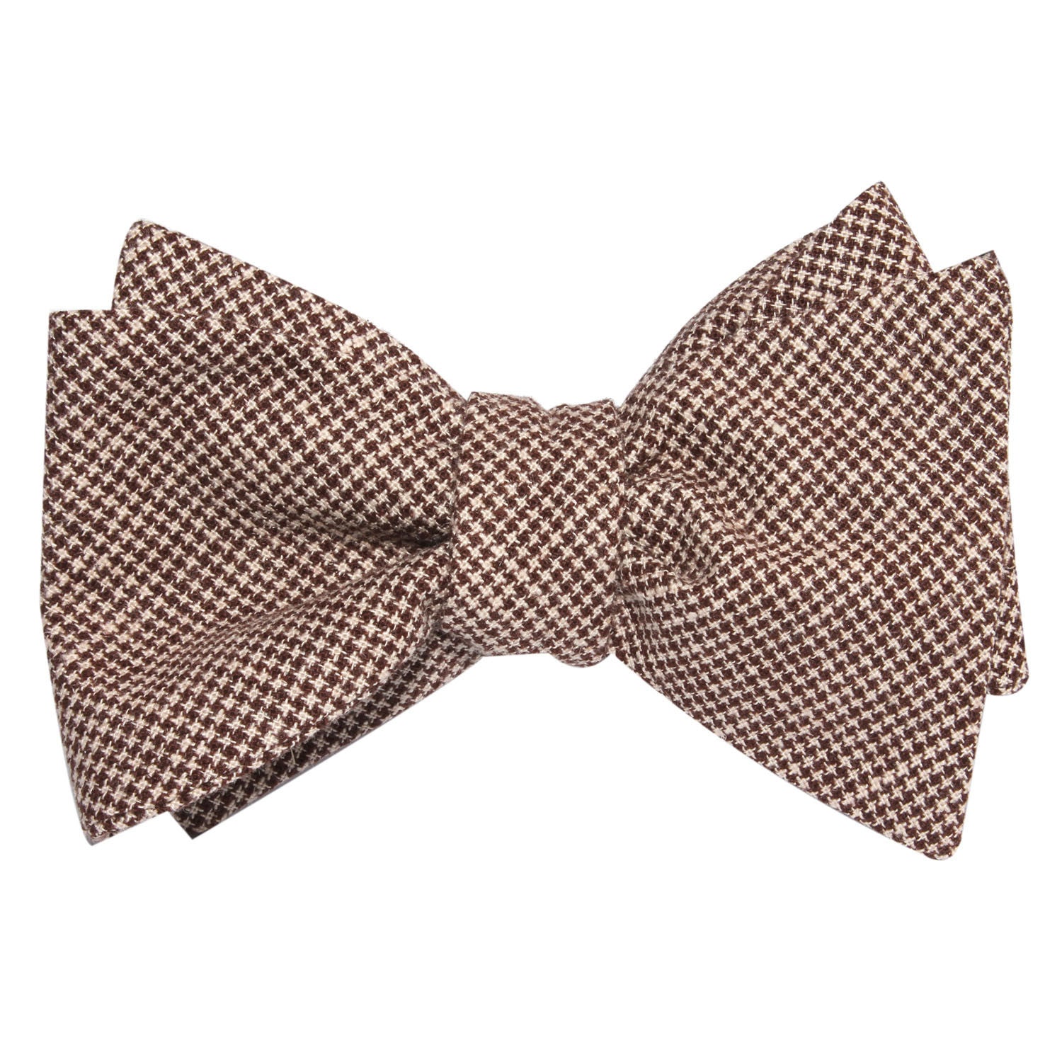 Brown Houndstooth Linen Self Tie Bow Tie