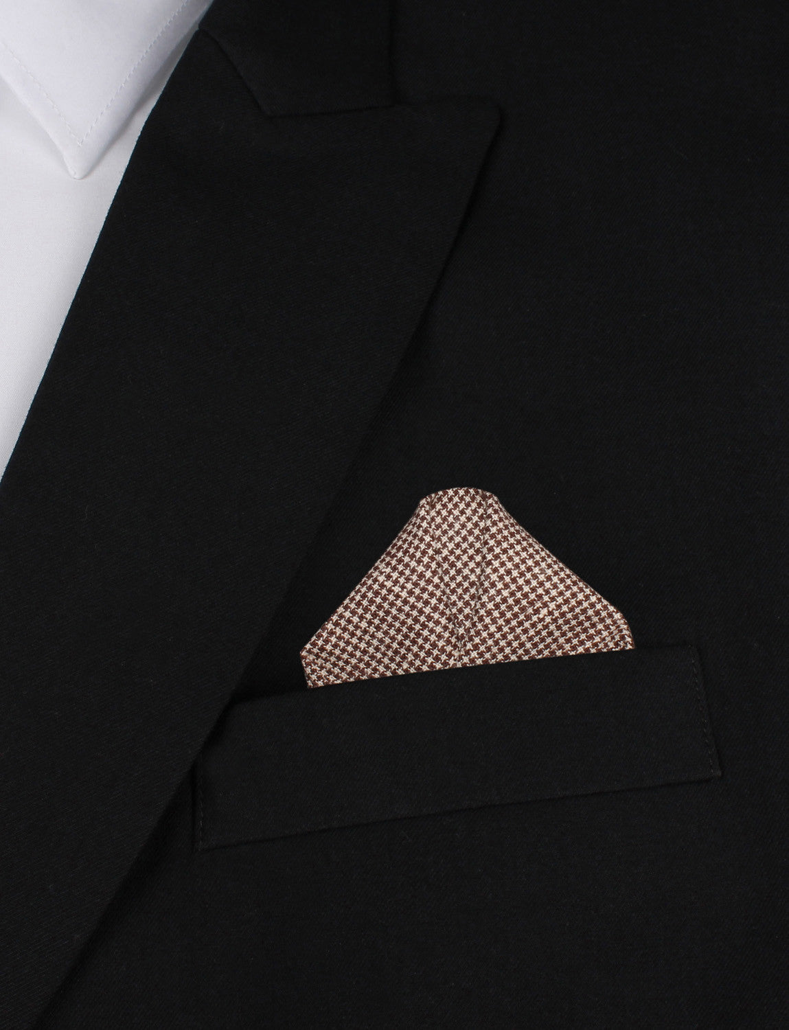 Brown Houndstooth Linen Winged Puff Pocket Square Fold