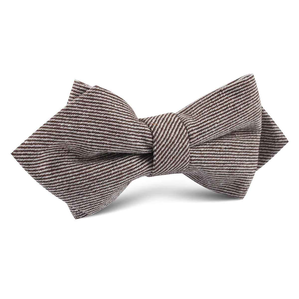 Brown & White Twill Stripe Linen Diamond Bow Tie