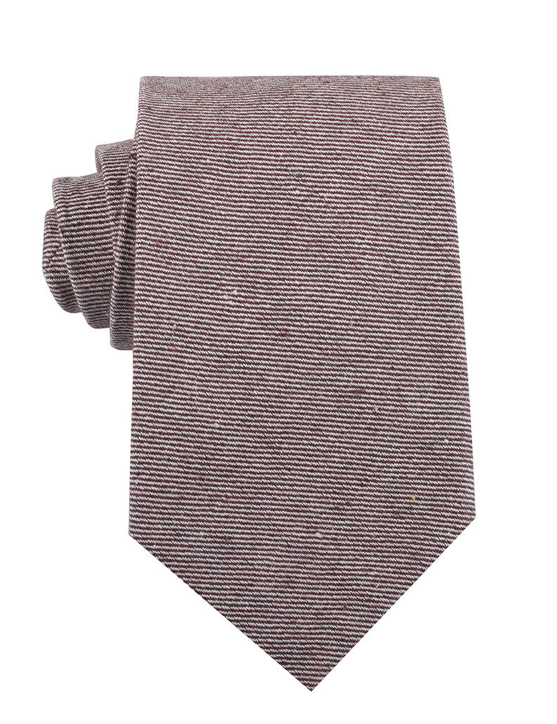Brown & White Twill Stripe Linen Necktie