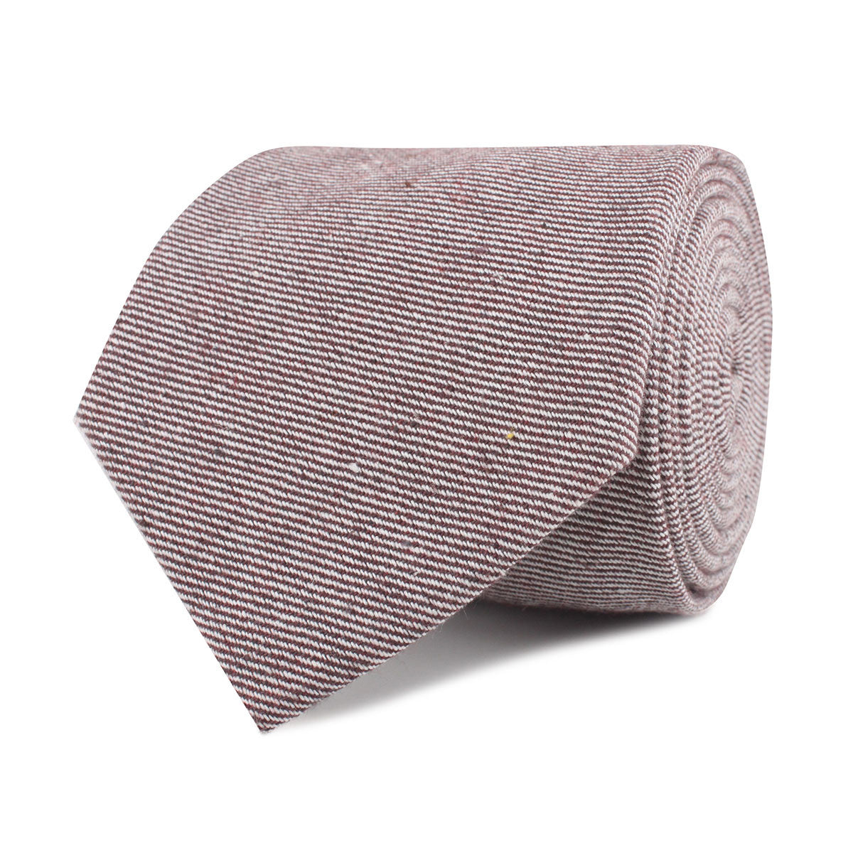 Brown & White Twill Stripe Linen Necktie Front Roll