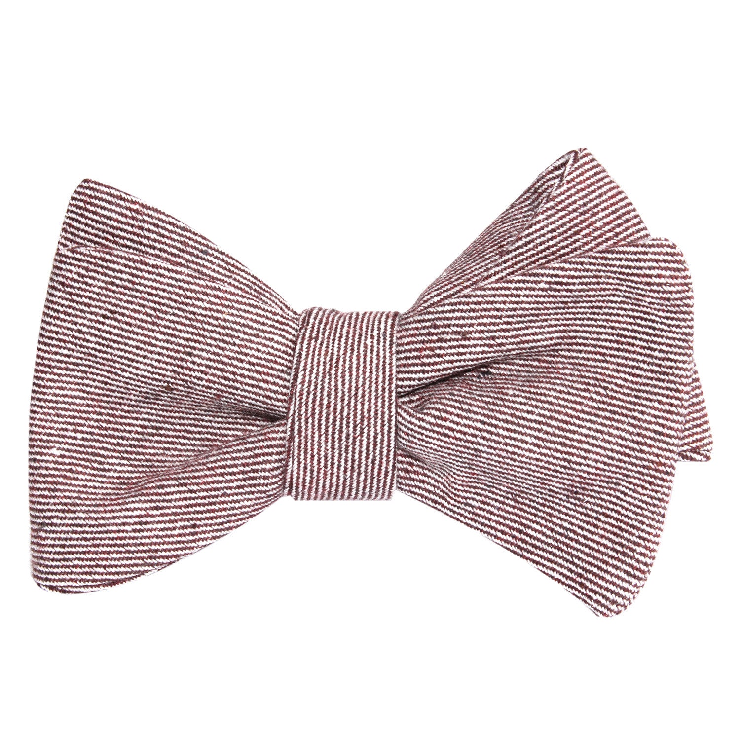 Brown & White Twill Stripe Linen Self Tie Bow Tie