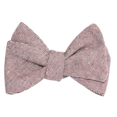 Brown & White Twill Stripe Linen Self Tie Bow Tie