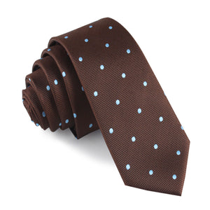 Brown on Blue Polkadot Skinny Tie