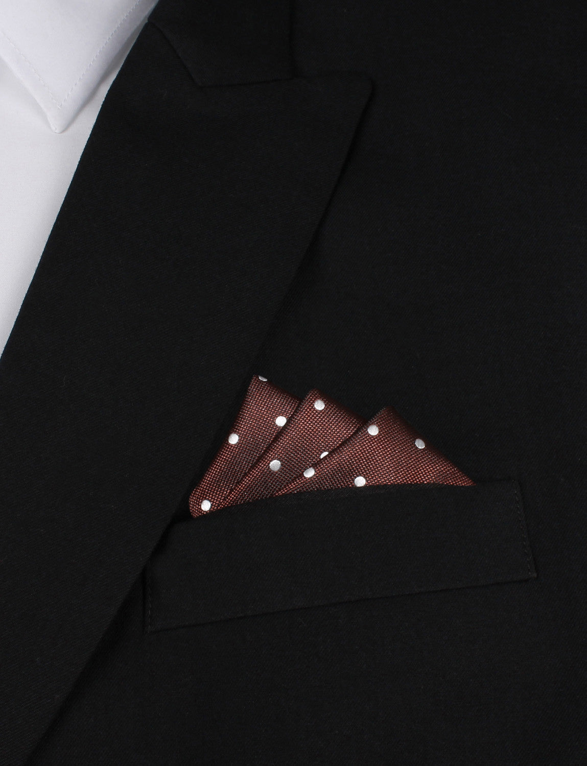 Brown with White Polka Dots Oxygen Three Point Pocket Square Fold