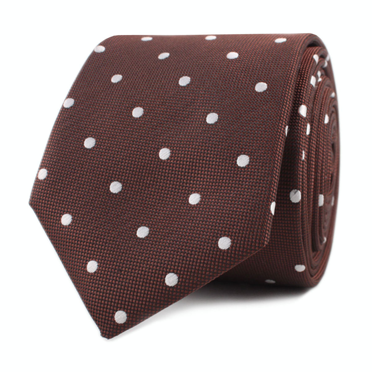 Brown with White Polka Dots Skinny Tie Front Roll